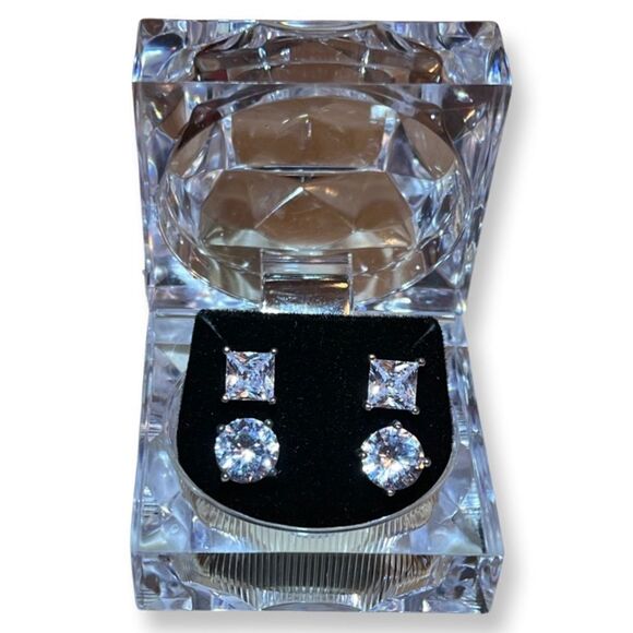 NEW Set Of 2 Pairs Cubic Zirconia Stud Earrings - Picture 3 of 4